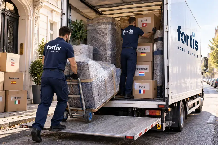 Fortis LKW auf der Autobahn auf dem Weg zu einem Auslandsumzug in Europa